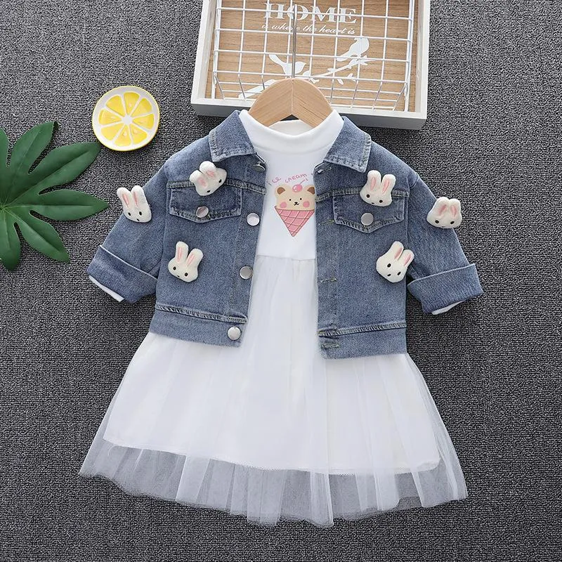 1-3T Girls Rabbit Coat and Tulle Dress Girls Wholesale Dresses