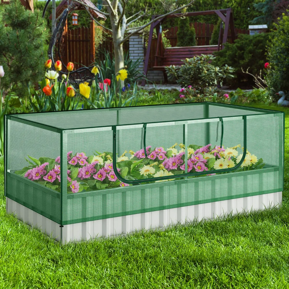 174 x 90 x 70 cm Galvanized Raised Garden Bed with Cover