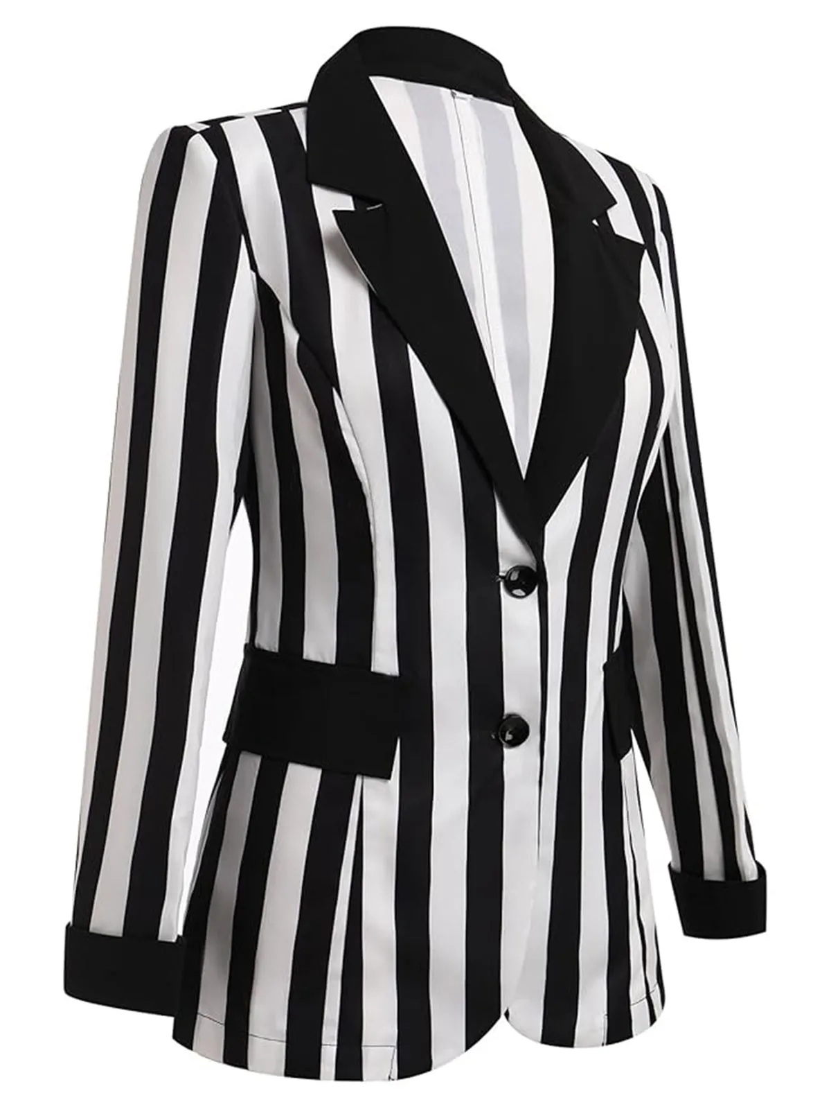 1950s Lapel Contrast Black & White Stripes Blazer