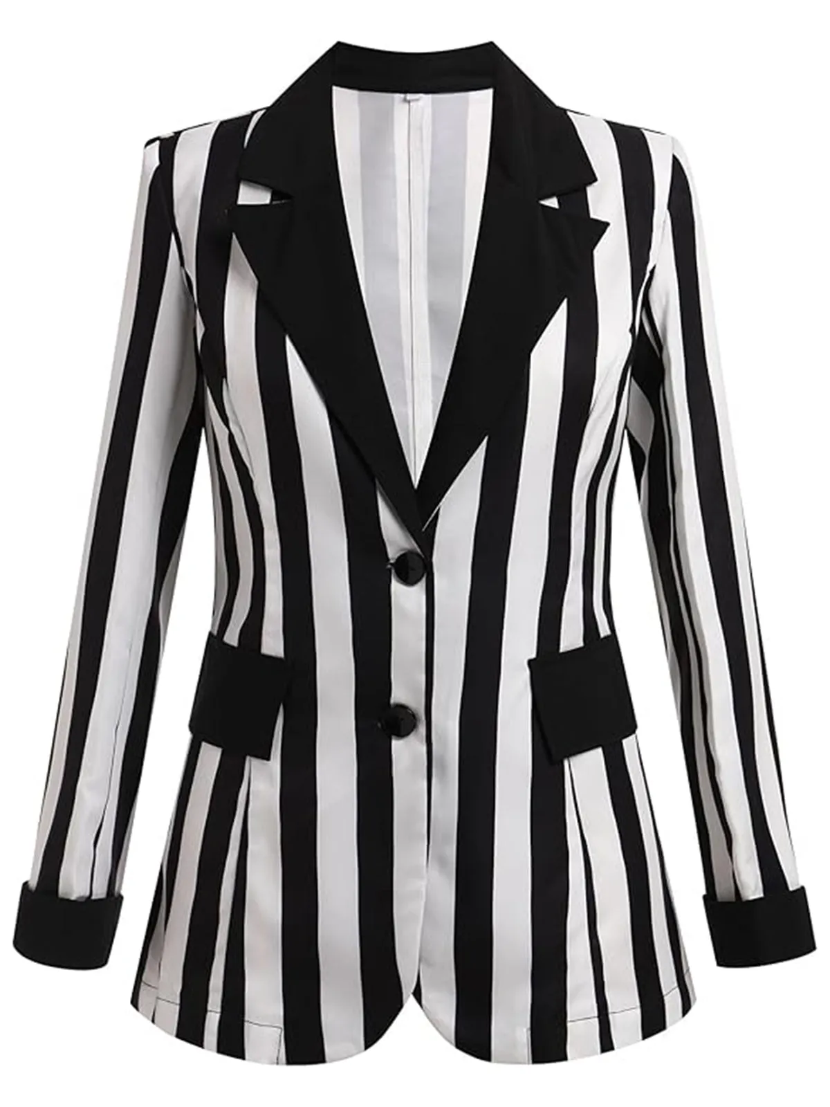 1950s Lapel Contrast Black & White Stripes Blazer