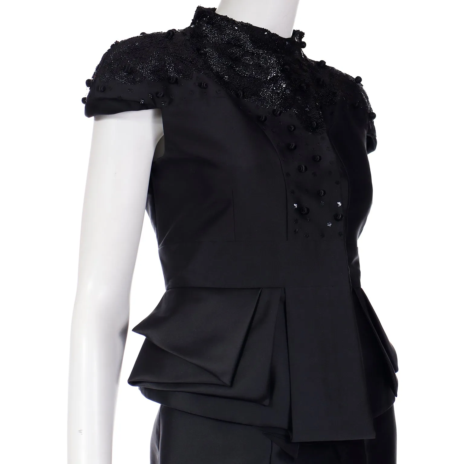 2008 Valentino Deadstock 2pc Black Beaded Peplum Jacket & Skirt Suit