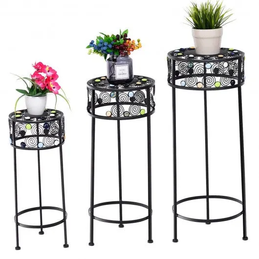 3 pcs Round Display Ceramic Beads Metal Plant Stand