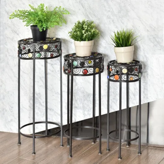 3 pcs Round Display Ceramic Beads Metal Plant Stand