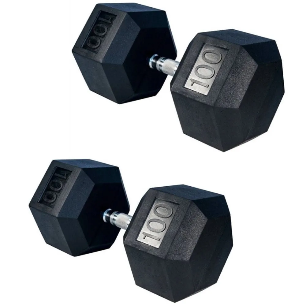 80 lb to 100 lb Rubber Hex Dumbbell Set