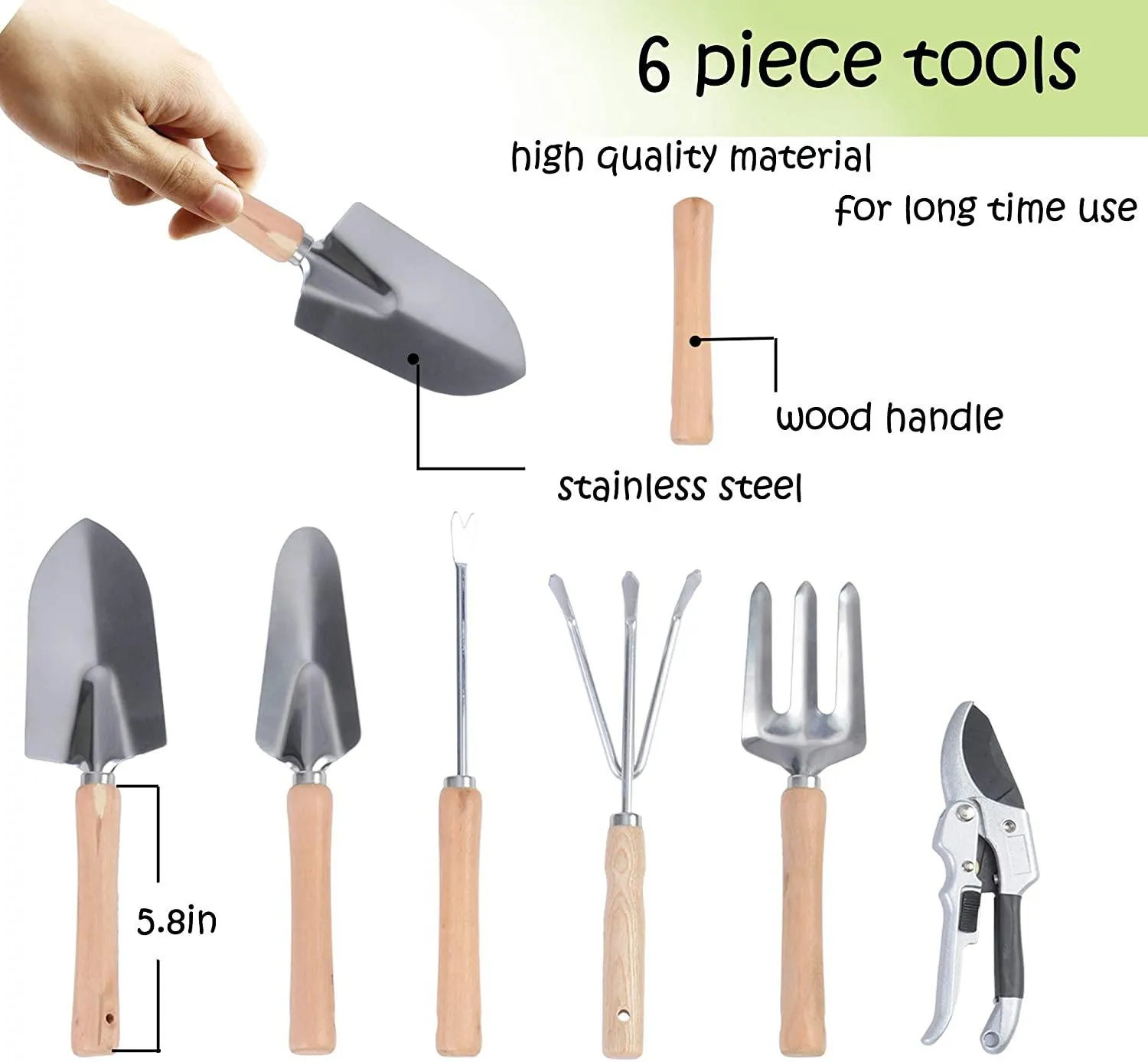 9 PCS Garden Tools Set Ergonomic Wooden Handle Sturdy Stool with Detachable Tool Kit