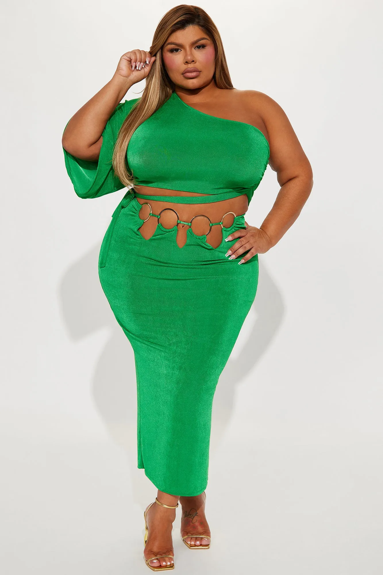 Acting Single Slinky Skirt Set - Green