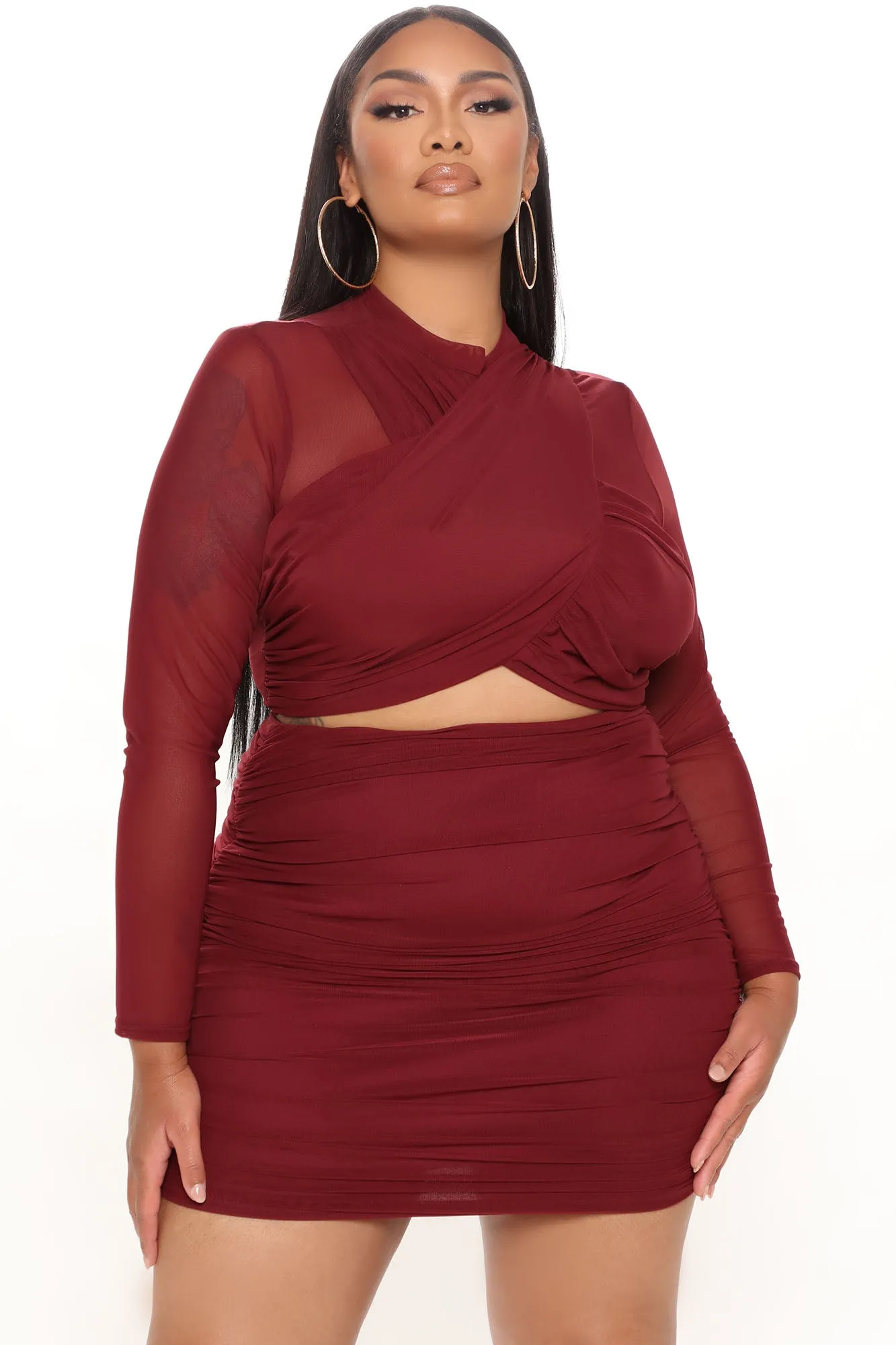 Alanna Mesh Skirt Set - Burgundy