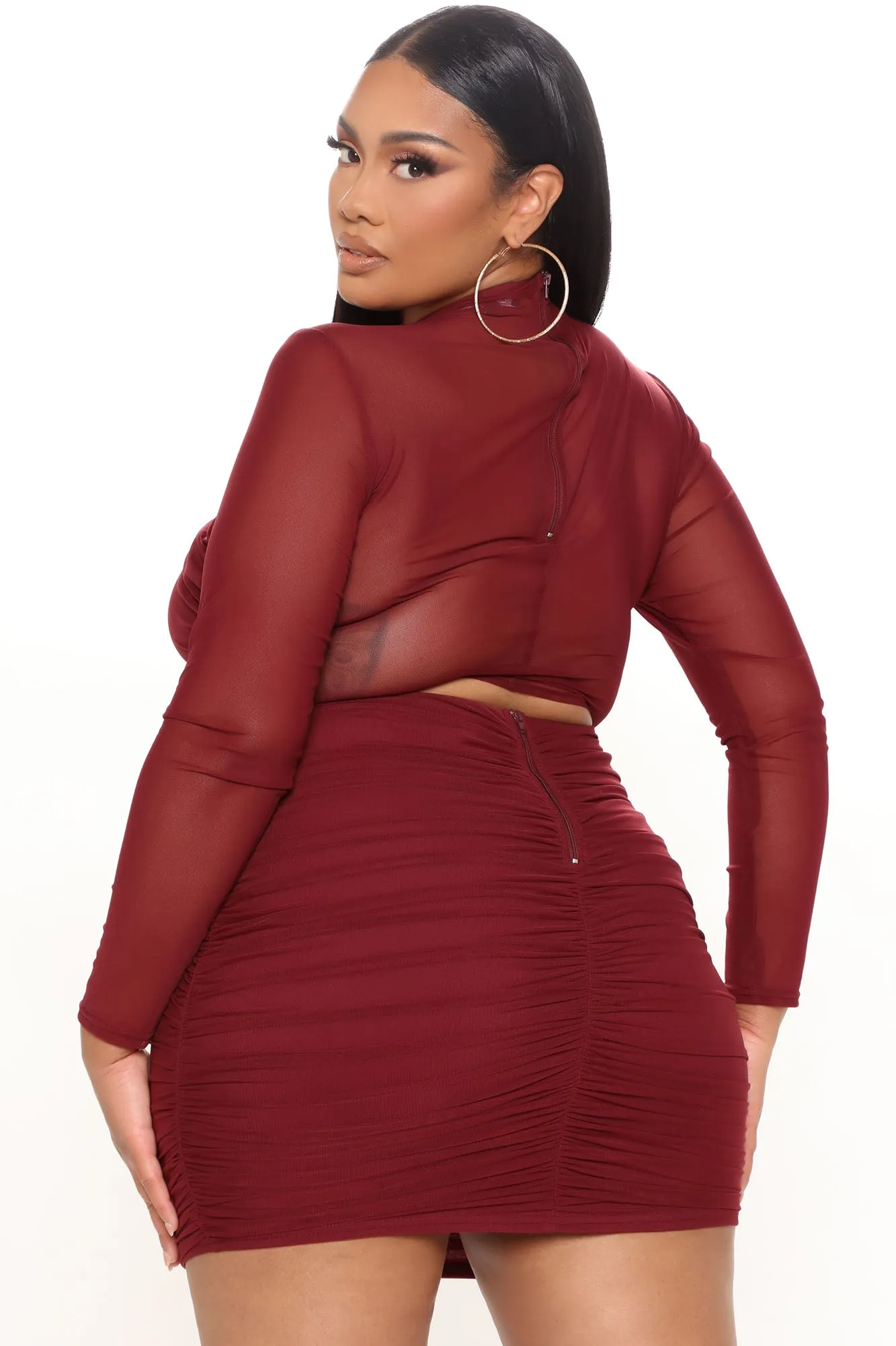 Alanna Mesh Skirt Set - Burgundy