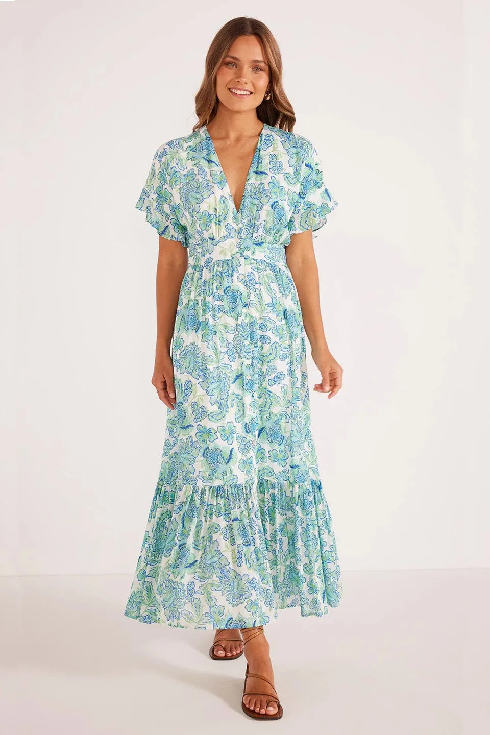 Alessia Blue Floral SS Midi Dress