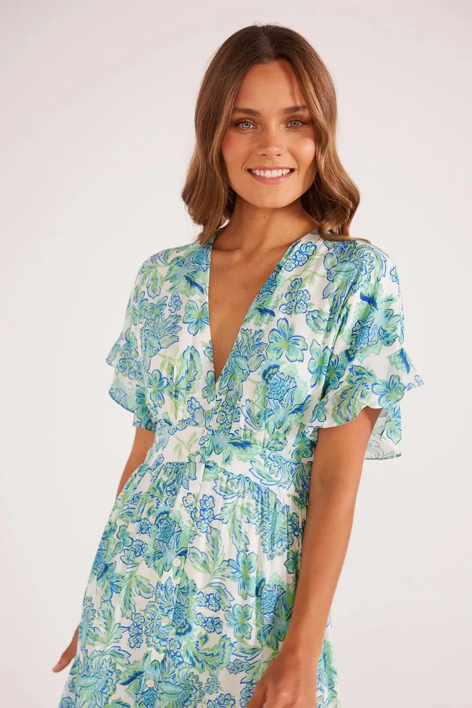 Alessia Blue Floral SS Midi Dress