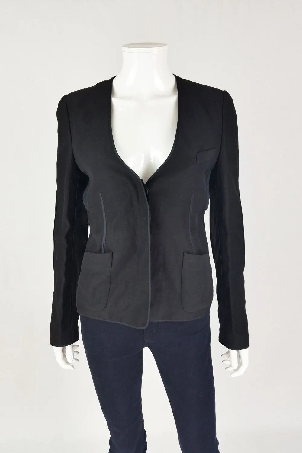 ALEXANDER WANG Black Silk Mix Button Front Jacket (UK 8)