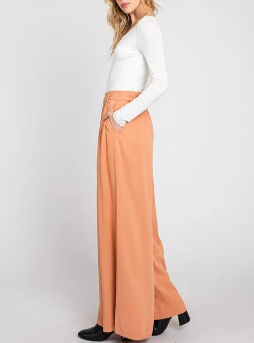 Amiah Twill Wide Leg Pants in Terracotta