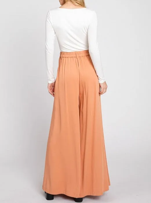 Amiah Twill Wide Leg Pants in Terracotta