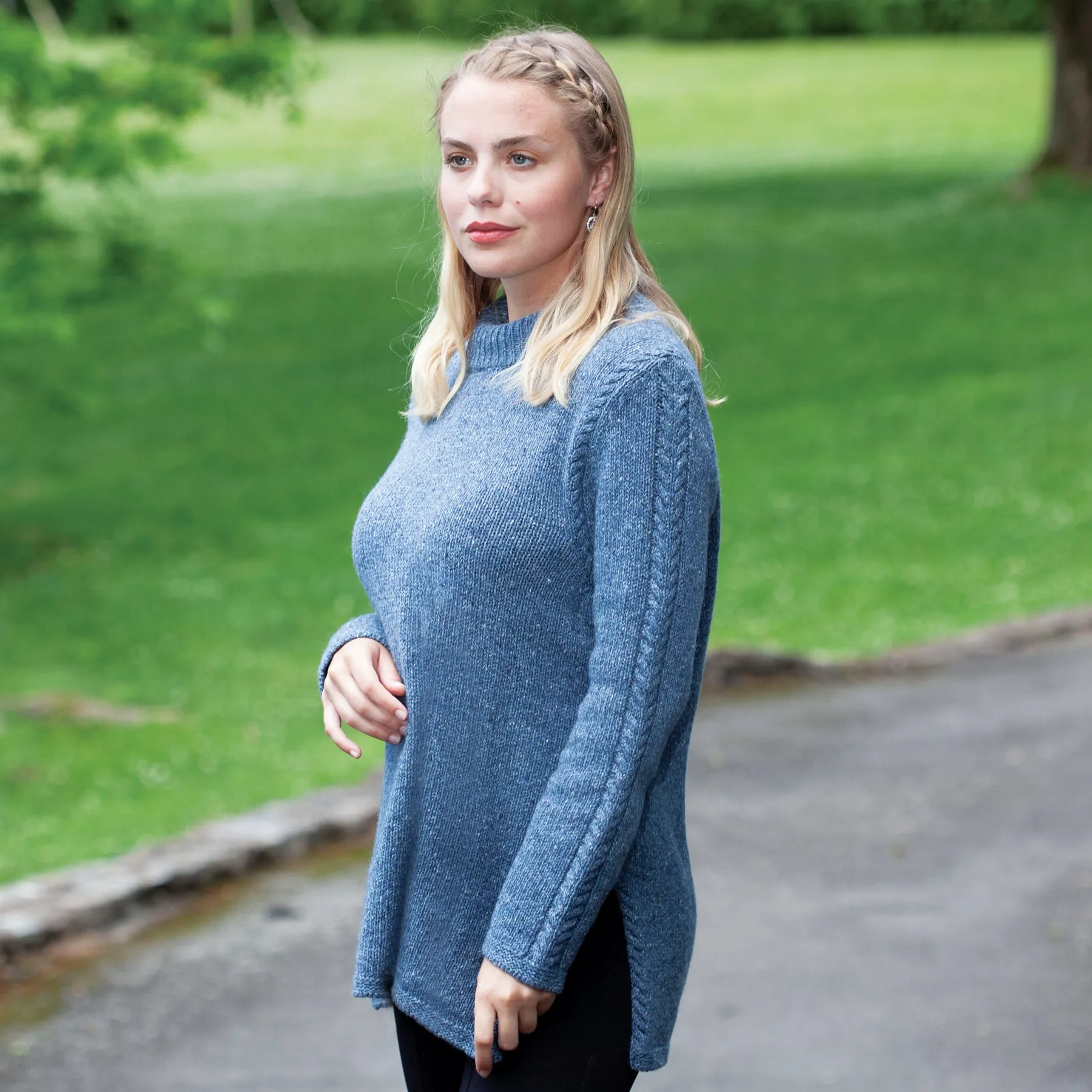 Aran Knit Tunic Sweater- Sea Spray