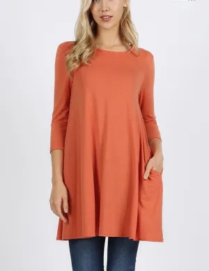 Ash Copper 3/4 Sleeve Swing Tunic