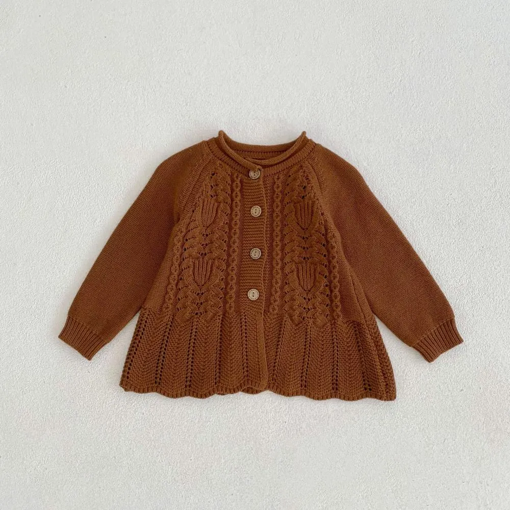 Autumn Baby Girl Cotton Yarn Knitted Long-sleeved Sweater Cardigan Coat Wholesale Girls Clothes