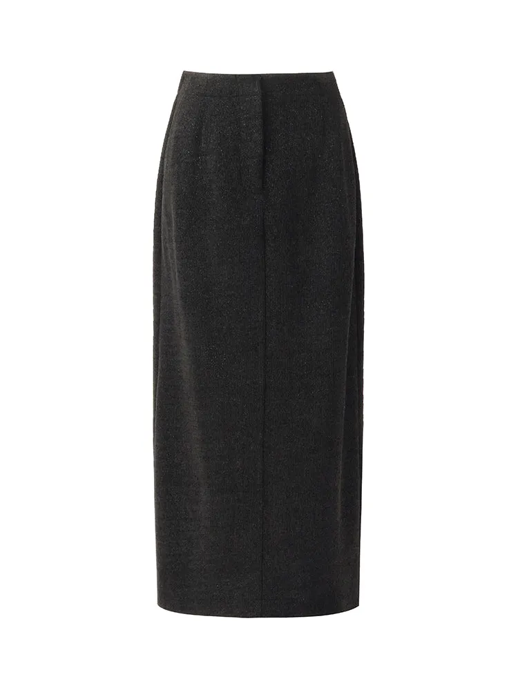 Back Slit Knitted Women Column Midi Skirt