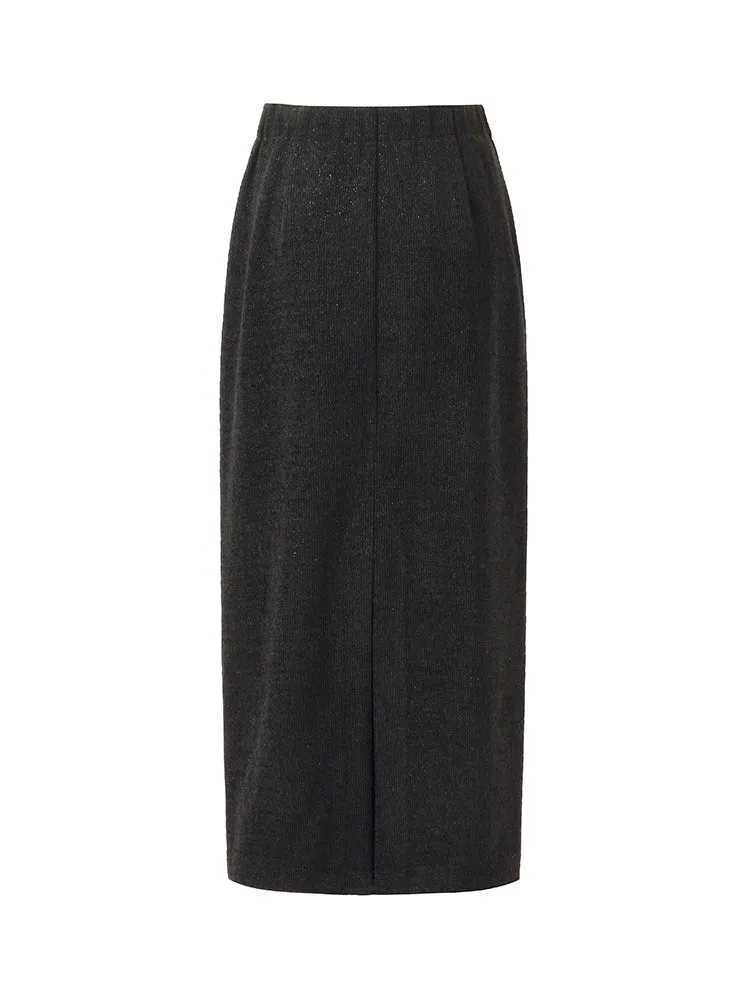 Back Slit Knitted Women Column Midi Skirt