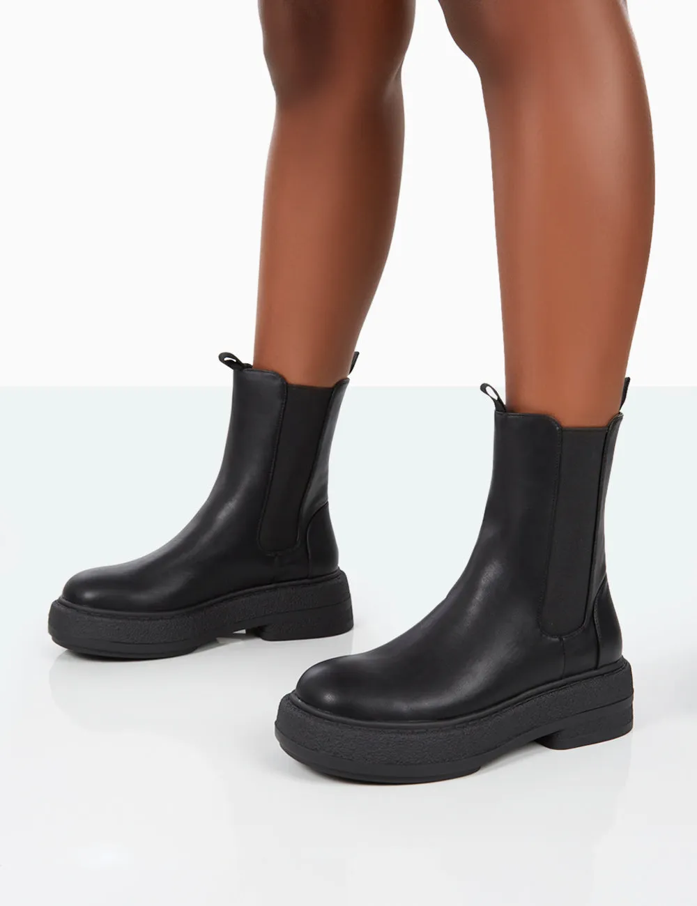 Barbie Black Pu Platform Chunky Sole Chelsea Boots