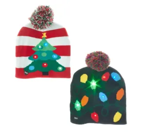 Battery-Operated Knit Hat with LED Christmas Pattern (sold individually)