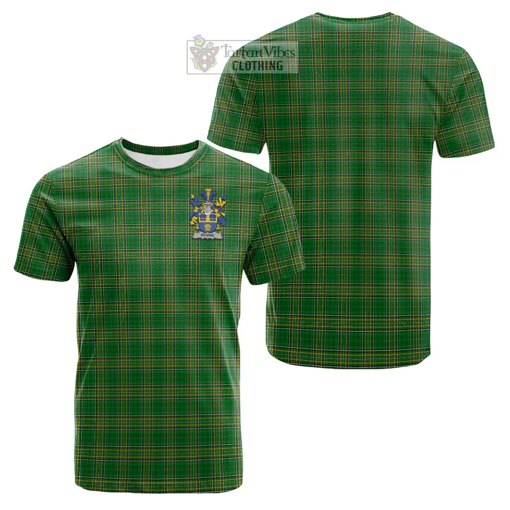 Bennis Irish Clan Tartan Cotton T-shirt with Coat of Arms