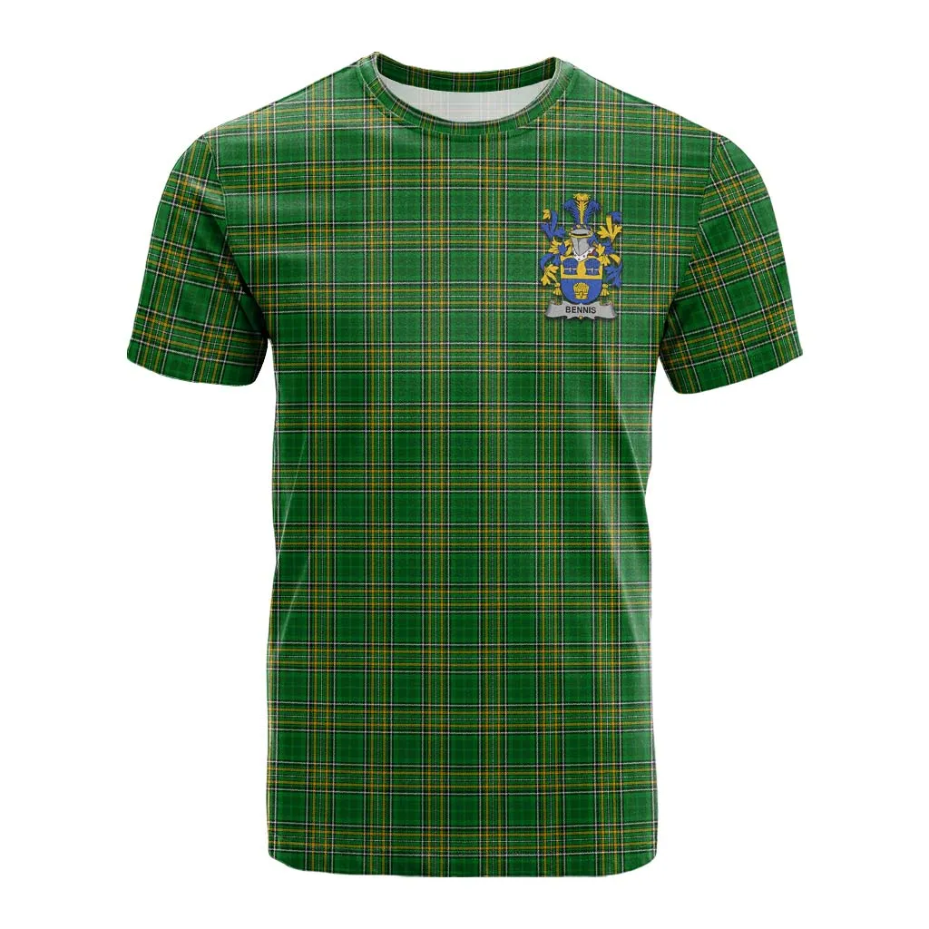 Bennis Irish Clan Tartan Cotton T-shirt with Coat of Arms