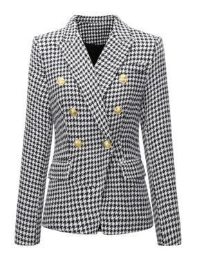 Black & White 1950s Double Breasted Houndstooth Blazer