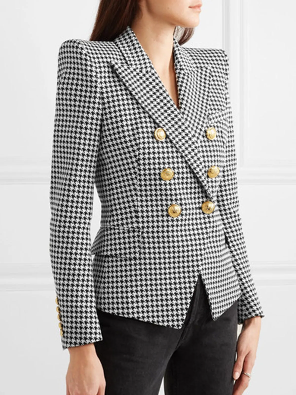 Black & White 1950s Double Breasted Houndstooth Blazer