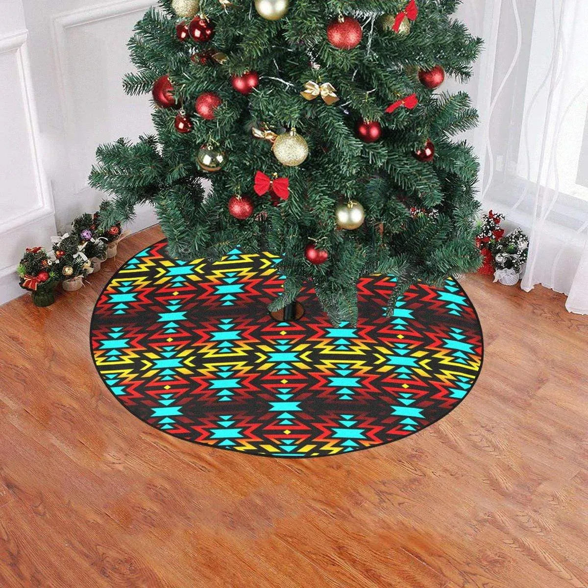 Black Fire and Turquoise Christmas Tree Skirt 47" x 47"