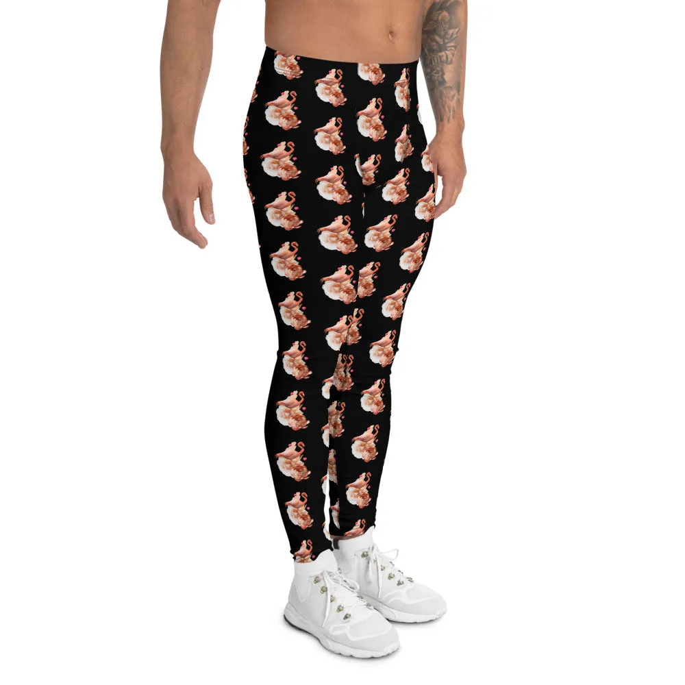 Black Flamingo Men's Leggings, Sexy Cute Bird Print Meggings Run Tights-Made in USA/EU