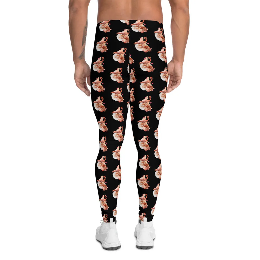 Black Flamingo Men's Leggings, Sexy Cute Bird Print Meggings Run Tights-Made in USA/EU