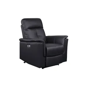 Black Leather Power Glider Recliner with USB Charging