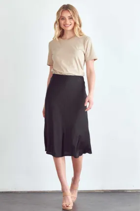 Black Satin Midi Skirt