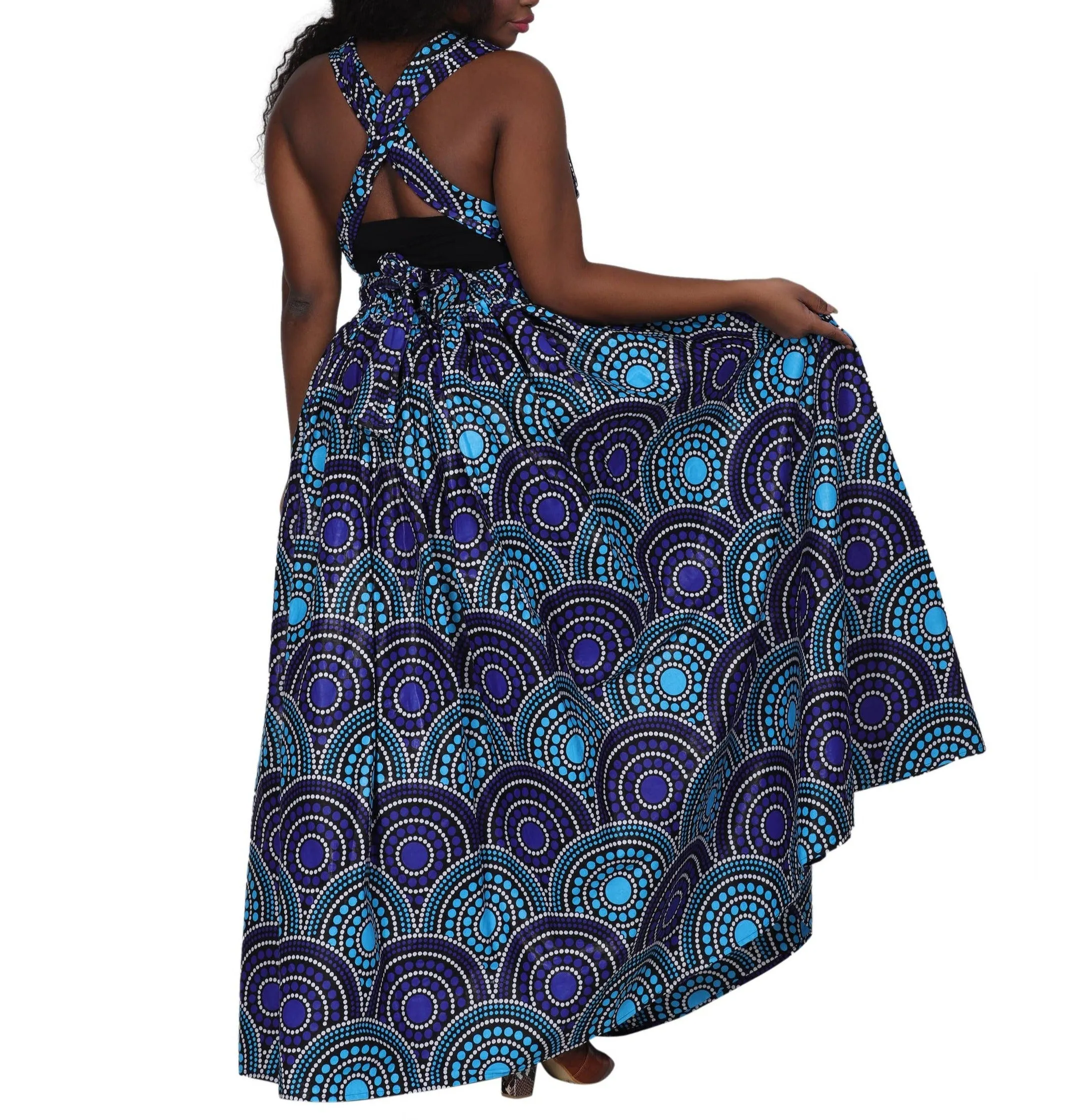 Blue & Turquoise Wax Print Infinity Dress 16117-228