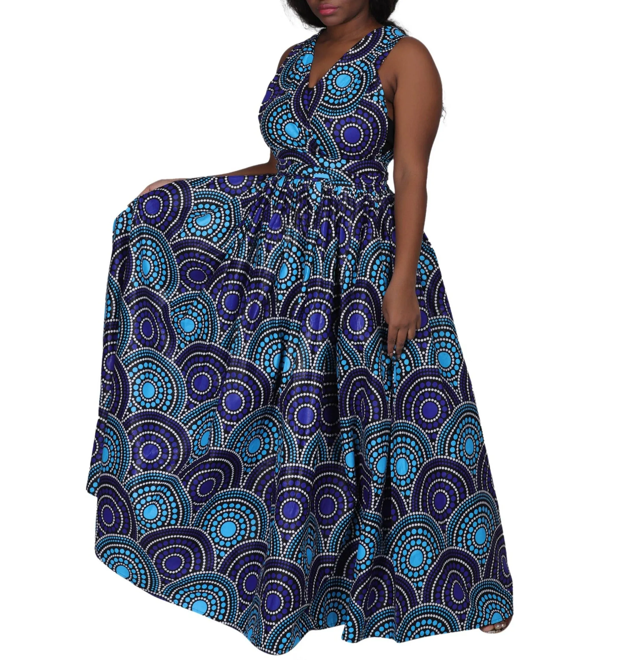 Blue & Turquoise Wax Print Infinity Dress 16117-228