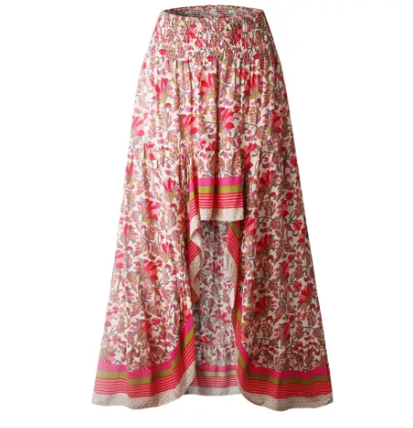 Boho Print Irregular Hem Floral Skirt