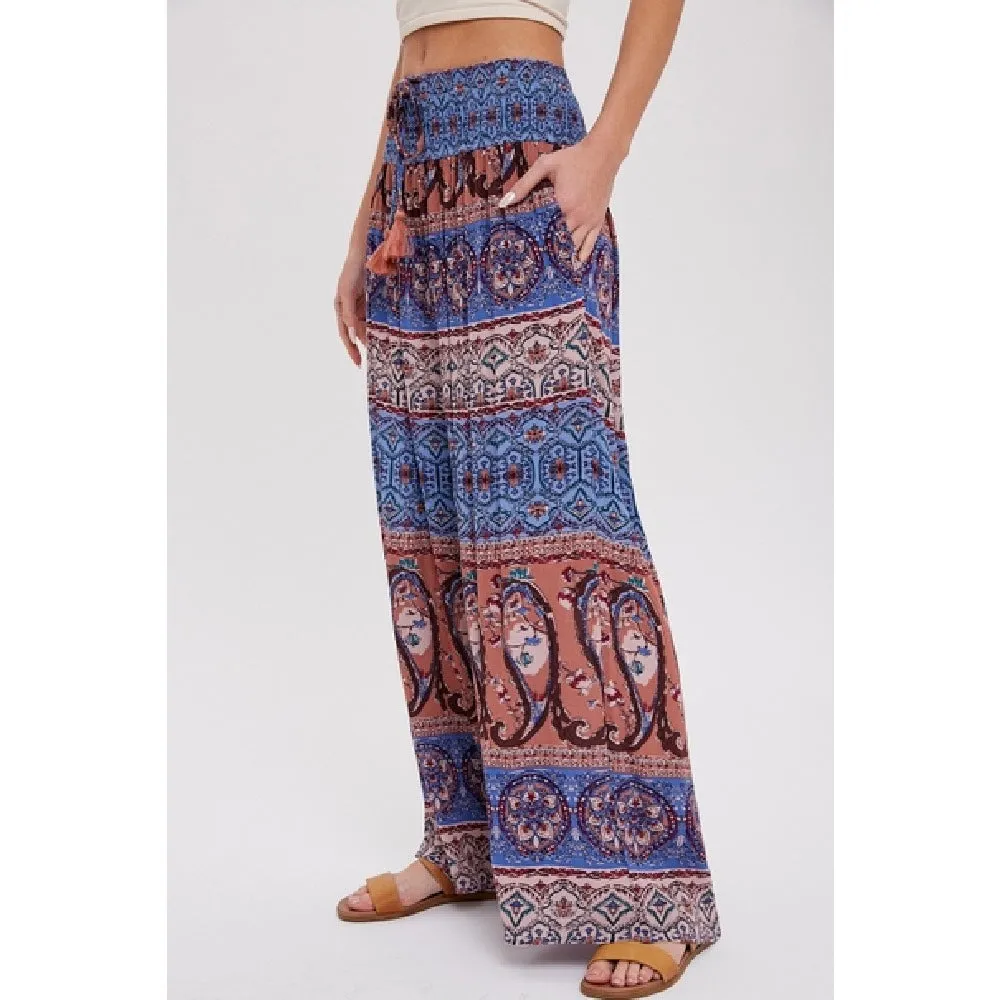 Boho Smocked Wide Leg Pants