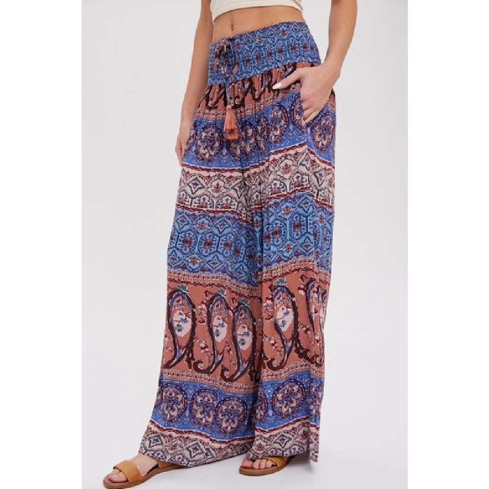 Boho Smocked Wide Leg Pants