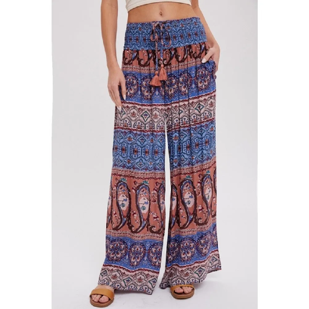 Boho Smocked Wide Leg Pants