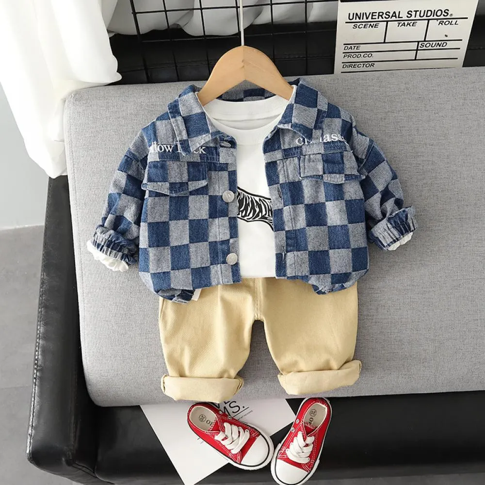 Boys Autumn 3PCS Set Coat Top and Pants Set Wholesale Boy Clothes