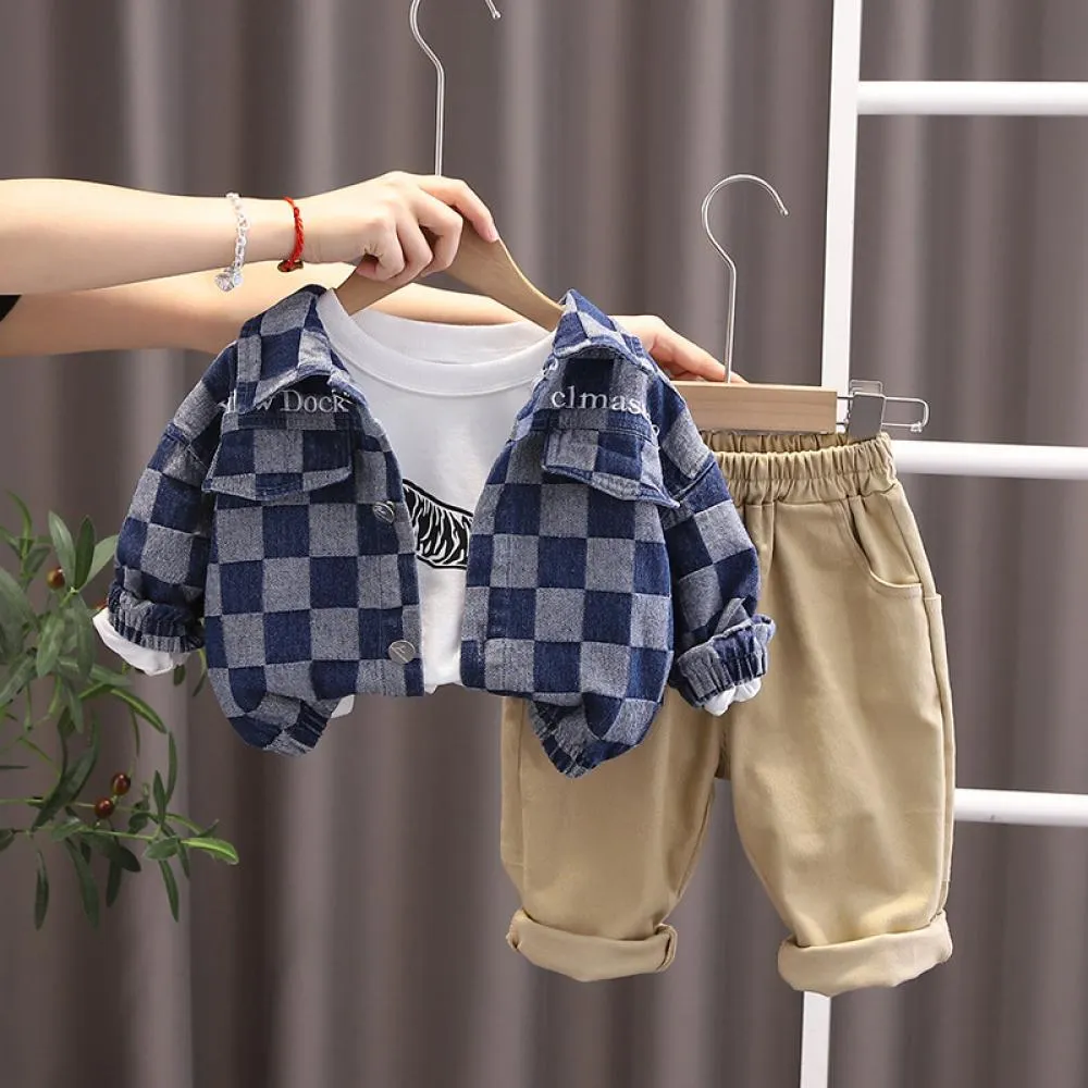 Boys Autumn 3PCS Set Coat Top and Pants Set Wholesale Boy Clothes