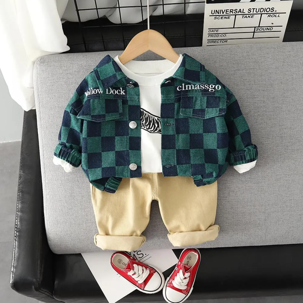 Boys Autumn 3PCS Set Coat Top and Pants Set Wholesale Boy Clothes