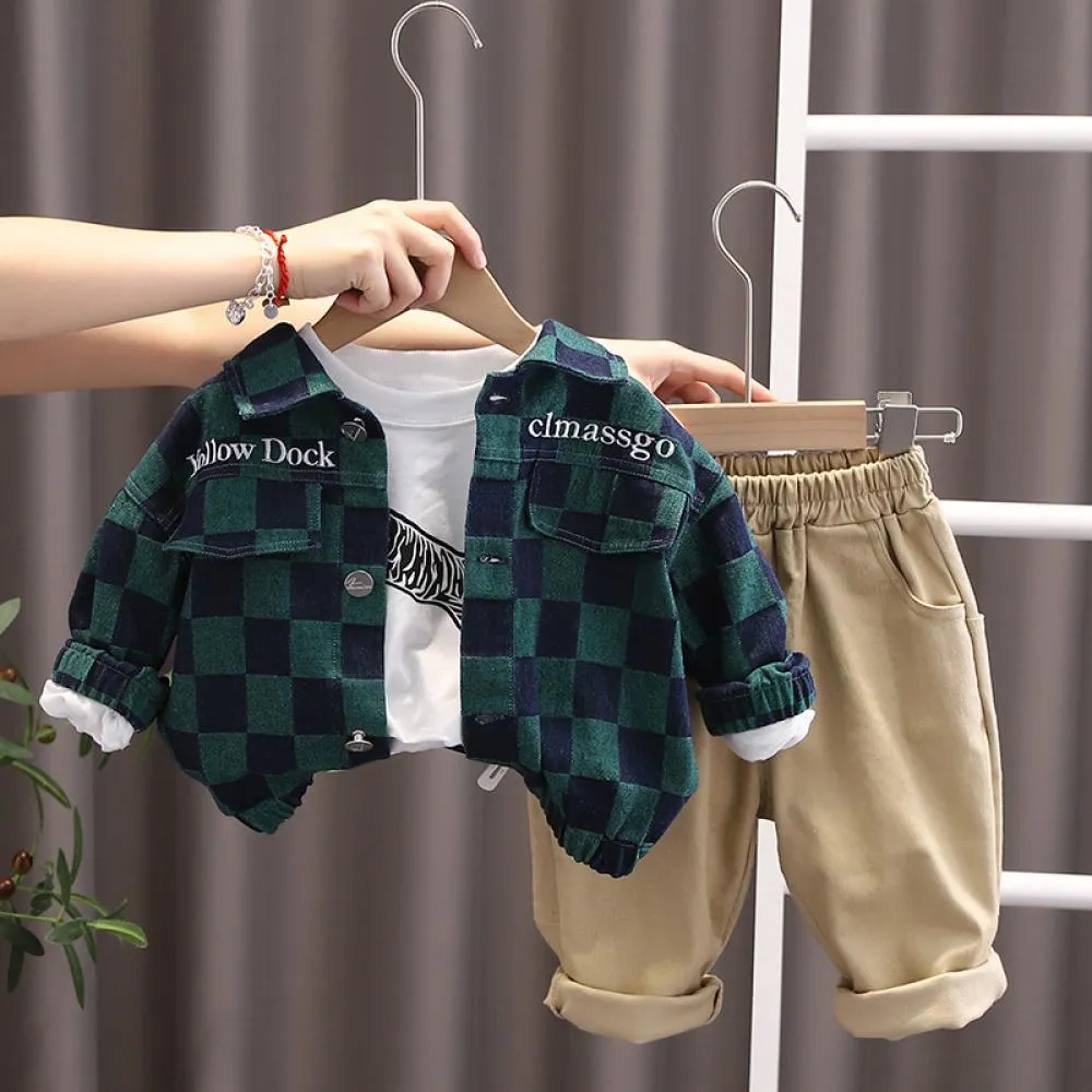 Boys Autumn 3PCS Set Coat Top and Pants Set Wholesale Boy Clothes