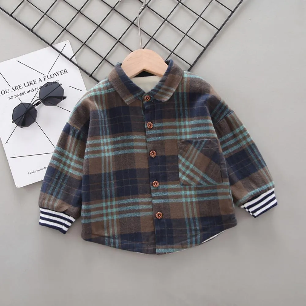 Boys Autumn and Winter Cotton Plaid Shirt Wholesale Baby Clothes