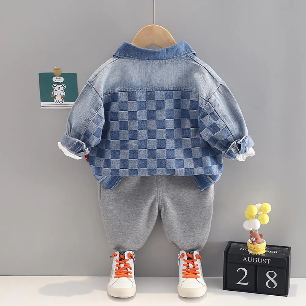 Boys Autumn Denim Jacket and T-shirt and Pants Set Boy Wholesale Clothing