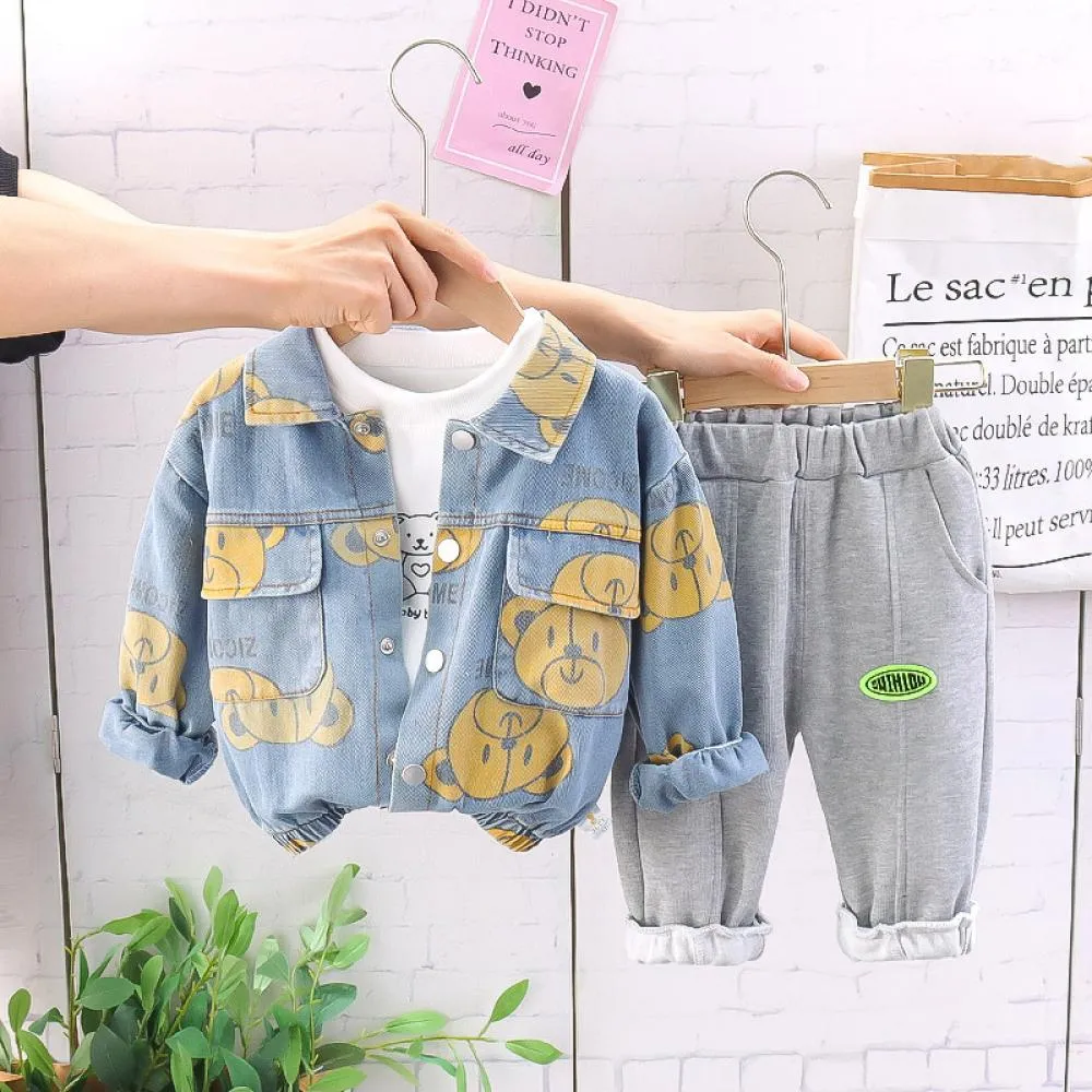 Boys' Autumn Spring and Autumn Denim Jacket Casual Three Piece Set Wholesale Boys Clothes