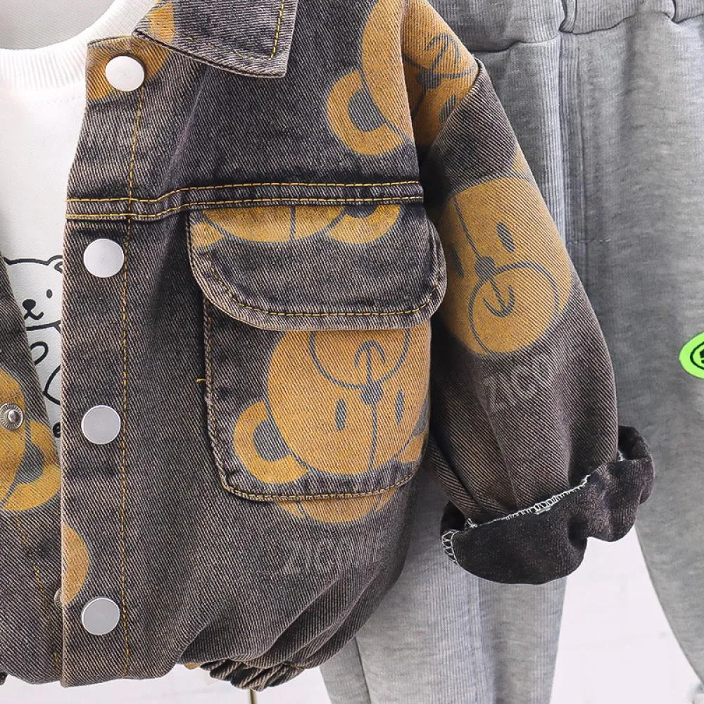 Boys' Autumn Spring and Autumn Denim Jacket Casual Three Piece Set Wholesale Boys Clothes