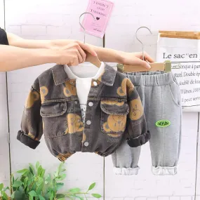 Boys' Autumn Spring and Autumn Denim Jacket Casual Three Piece Set Wholesale Boys Clothes