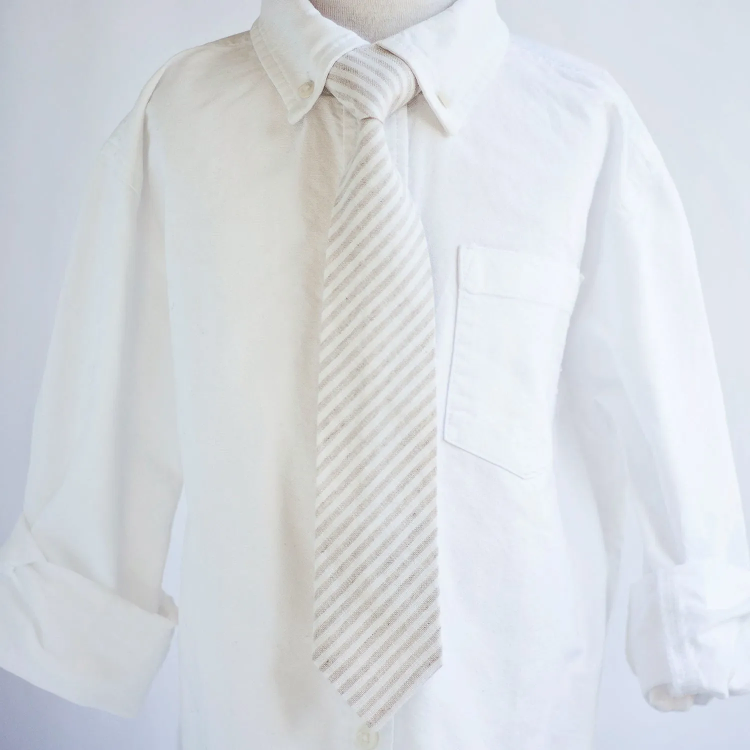 Boy's Pocket Square / Natural Linen Stripe