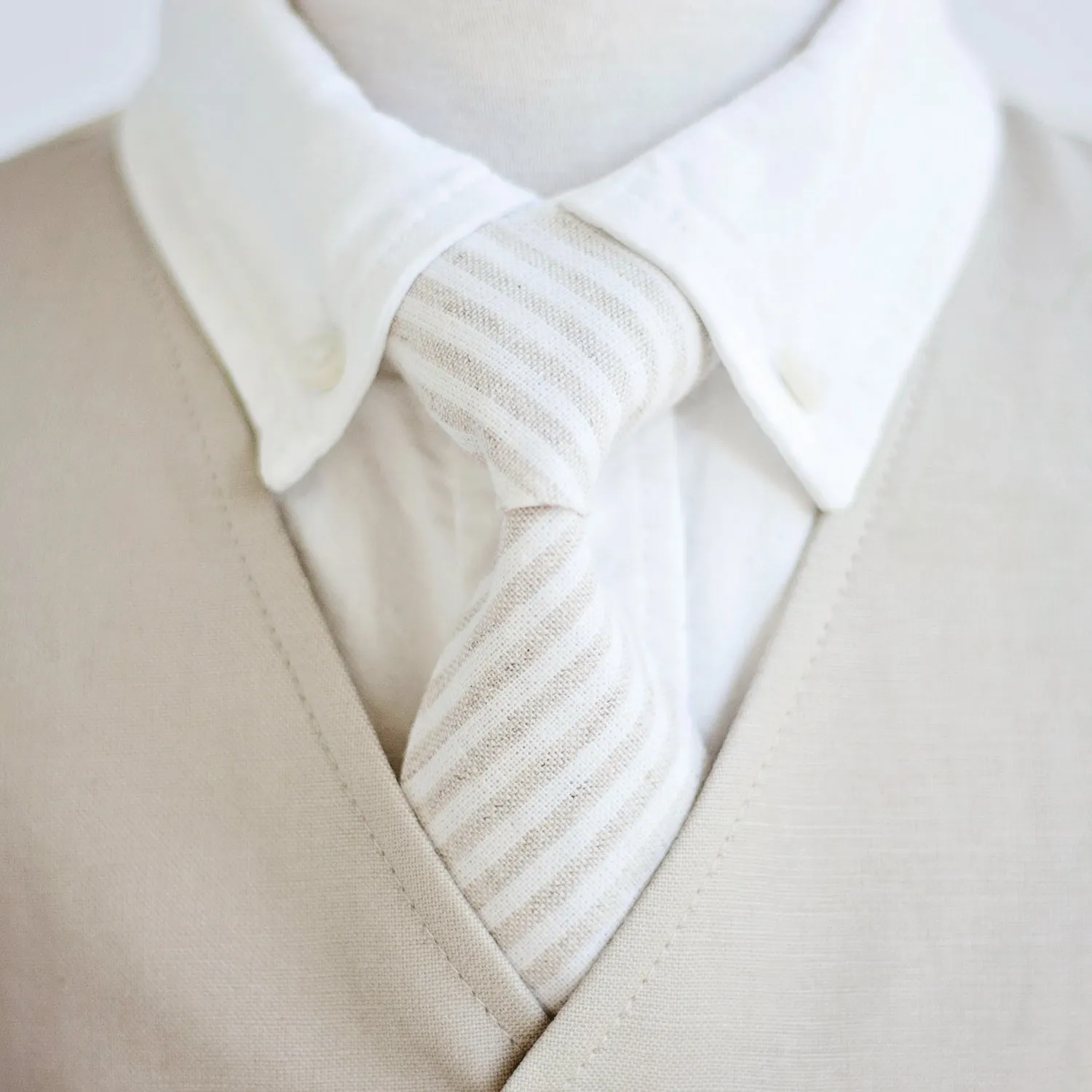 Boy's Pocket Square / Natural Linen Stripe